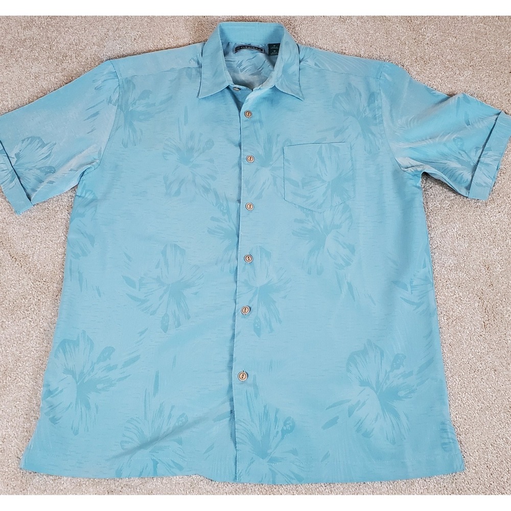 CUBAVERA Men's Button Up Shirt FLoral Design Size M Short Sleeve Blue
